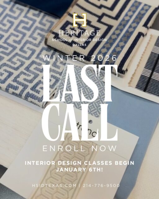 LAST CALL TO ENROLL IN OUR UPCOMING TERM! You don’t need another year of “someday.”
You need a start date. ✔️

Our Winter Term begins January 6th, and we’re officially in our final call for applications. Our fast-tracked programs are built for students who are ready to take design seriously: to learn the foundations, sharpen their eye, and step into the industry with confidence and clarity.

✨ Hands-on, industry-driven design-exclusive education
✨ A supportive, design-forward community
✨ Real practice & connections preparing you for a successful career in interior design

Make 2026 the year you chase your design dreams!

👉🏼Apply now via the link in bio—applications are closing and seats are limited.

#lastchance #applynow #winterterm #designschool #dallastx